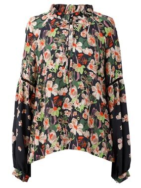 Emily Lovelock Emma Blouse Black Floral
Peasant Boho Size Medium